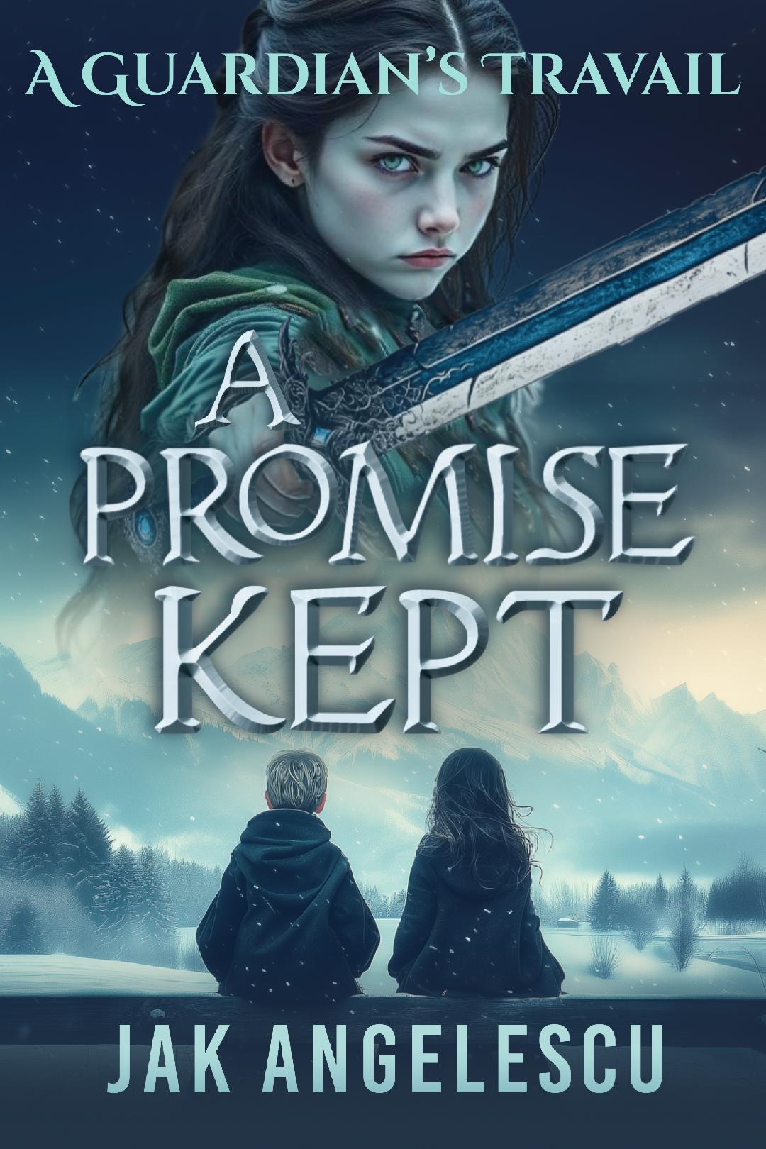 The cover of A Promise Kept with a yellow to orange linear gradient from top left to right bottom. A flame in the left top corner.
            A black feather outline in the lower right corner. It also has rounded logos for Amazon and Amazon kindle where the book is available with a clickable link.